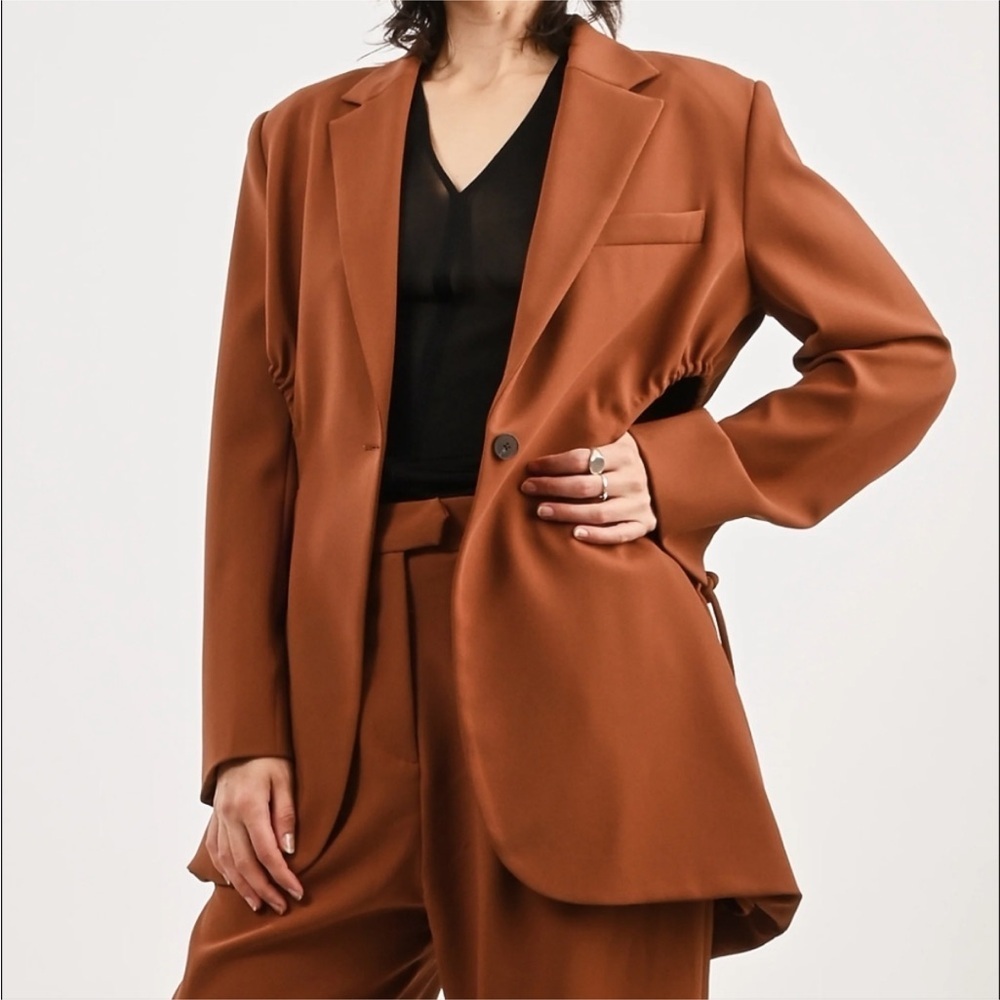 NOMIA NYC Designer Sz 6 Gathered Cutout Blazer Clay NWOT